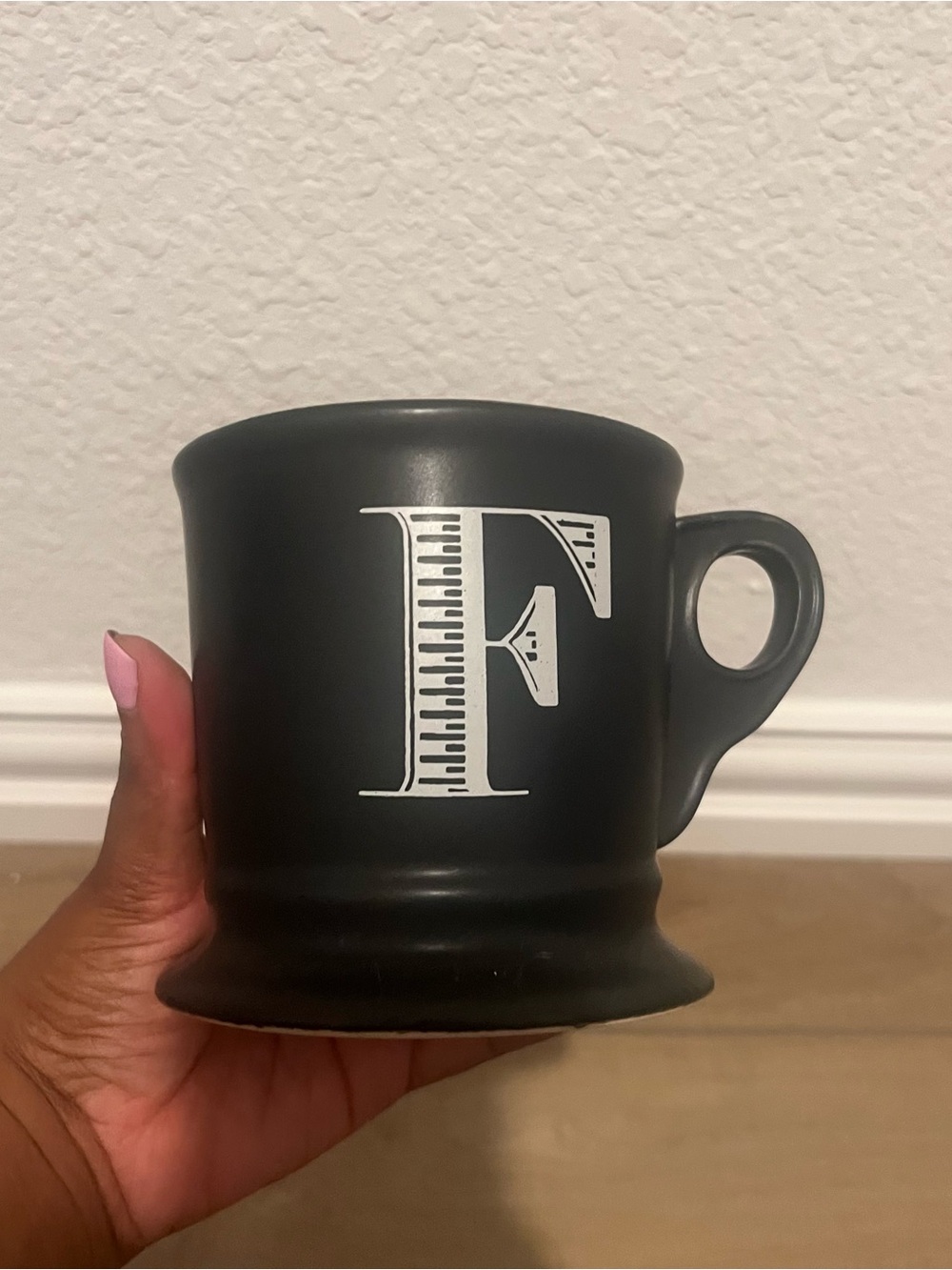 Anthropologie Black Mug with White Monogram - Coffee Mug with Initial “F”